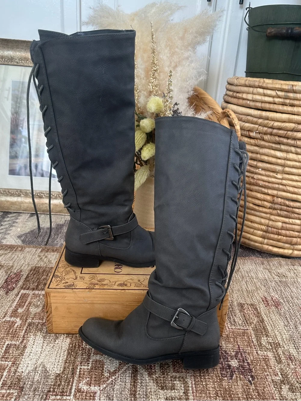 XOXO Women’s Tall Riding Boots Gray Mykie A Boots Size 6M